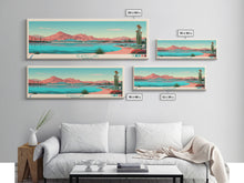 Carregar imagem no visualizador da galeria, Alamo Lake Arizona Framed Canvas Print, Panoramic Travel Poster, Midcentury Modern Wall Art, Pop Art, Scenic Bedroom Art
