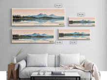 Carregar imagem no visualizador da galeria, Atlin Lake British Columbia Framed Canvas Print, Panoramic Travel Poster, Midcentury Modern Wall Art, Pop Art, Bedroom Decor

