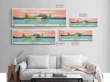 Load image into Gallery viewer, Banning Lake Indiana Framed Canvas Print, Panoramic Travel Poster, Midcentury Modern Wall Art, Pop Art, Bedroom Decor
