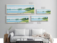 Carregar imagem no visualizador da galeria, Black Hawk Lake Iowa Framed Canvas Print, Panoramic Travel Poster, Midcentury Modern Wall Art, Pop Art, Nature Bedroom Art, Scenic Lake House Decor
