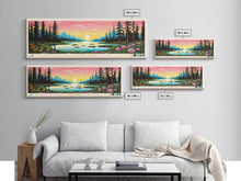 Carregar imagem no visualizador da galeria, Black Lake Southwest Alaska Framed Canvas Print, Panoramic Travel Poster, Midcentury Modern Wall Art, Pop Art, Nature Bedroom Decor, Scenic Lake House Art
