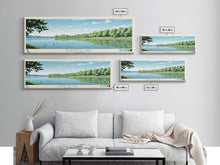 Load image into Gallery viewer, Blue Springs Lake Missouri Framed Canvas Print, Panoramic Wall Art, Midcentury Modern, Pop Art, Travel Poster, Scenic Living Room Art, Lake House Decor
