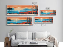 Load image into Gallery viewer, Bluenose Lake Nunavut Framed Canvas Print, Panoramic Travel Poster, Midcentury Modern Wall Art, Pop Art, Nature Bedroom Decor, Scenic Lake House Art
