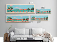 Load image into Gallery viewer, Brantley Lake New Mexico Framed Canvas Print, Midcentury Modern Panoramic Wall Art, Living Room Decor, Pop Art, Travel Poster Art, Scenic Nature Painting
