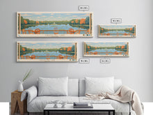 Carregar imagem no visualizador da galeria, Cagles Mill Lake Indiana Framed Canvas Print, Midcentury Modern Panoramic Wall Art, Living Room Decor, Pop Art, Travel Poster Art, Scenic Nature Painting
