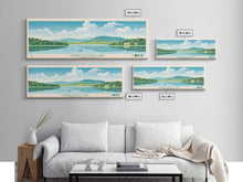 Carregar imagem no visualizador da galeria, Candlewood Lake Connecticut Framed Canvas Print, Pop Art Panoramic Travel Poster, Midcentury Modern, Wall Art, Scenic Nature Painting, Bedroom Decor
