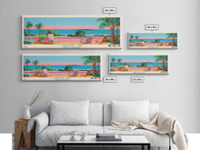 Cargar imagen en el visor de la galería, Christine Lake New Hamphire Framed Canvas Print, Pop Art Panoramic Travel Poster, Midcentury Modern, Wall Art, Scenic Nature Painting, Bedroom Decor, Living Room Art
