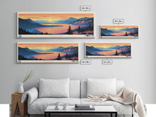Load image into Gallery viewer, Crater Lake Oregon Framed Canvas Print, Pop Art Panoramic Travel Poster, Midcentury Modern, Wall Art, Scenic Nature Painting, Bedroom Decor, Living Room Art
