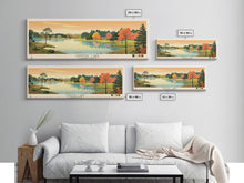 Load image into Gallery viewer, Crystal Lake Connecticut Framed Canvas Print, Pop Art Panoramic Travel Poster, Midcentury Modern, Wall Art, Scenic Nature Painting, Bedroom Decor, Living Room Art
