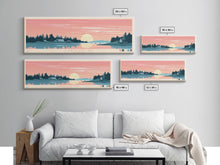 Load image into Gallery viewer, Cumberland Lake Manitoba Framed Canvas Print, Midcentury Modern Panoramic Wall Art, Living Room Decor, Pop Art, Travel Poster Art, Scenic Nature Painting
