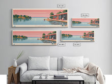 Load image into Gallery viewer, Dallas Lake Indiana Framed Canvas Print, Midcentury Modern Panoramic Wall Art, Bedroom Decor, Pop Art, Travel Poster Art, Scenic Nature Painting
