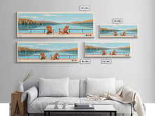 Load image into Gallery viewer, Deep Creek Lake Maryland Framed Canvas Print, Midcentury Modern Panoramic Wall Art, Living Room Decor, Pop Art, Travel Poster Art, Scenic Nature Painting
