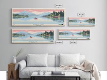 Load image into Gallery viewer, Detroit Lake Oregon Framed Canvas Print, Midcentury Modern Panoramic Wall Art, Bedroom Decor, Pop Art, Travel Poster Art, Scenic Nature Painting
