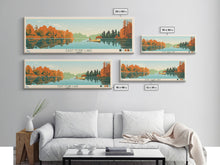 Load image into Gallery viewer, East Fork Lake Ohio Framed Canvas Print, Panoramic Wall Art, Midcentury Modern, Pop Art, Bedroom Decor, Travel Poster, Artistic Lake Painting
