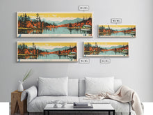 Load image into Gallery viewer, Echo Lake Montana Framed Canvas Print, Panoramic Wall Art, Midcentury Modern, Pop Art, Living Room Decor, Travel Poster, Nature Art
