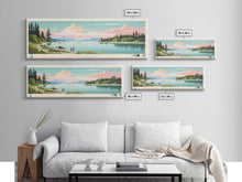 Cargar imagen en el visor de la galería, Flathead Lake Montana Framed Canvas Print, Panoramic Art, Midcentury Modern, Pop Art, Living Room Wall Art, Travel Poster, Lake View, Home Decor
