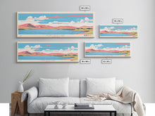 Load image into Gallery viewer, Fort Peck Lake Montana Framed Canvas Print, Panoramic Wall Art, Midcentury Modern, Pop Art, Bedroom Decor, Travel Poster, Nature Art, Artistic Decor
