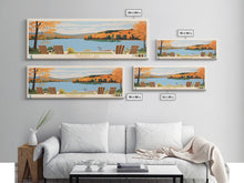 Load image into Gallery viewer, Gardner Lake Connecticut Framed Canvas Print, Panoramic Wall Art, Midcentury Modern, Pop Art, Bedroom Decor, Travel Poster, Lake View, Artistic Decor
