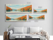 Load image into Gallery viewer, Lake of the Ozarks Missouri Framed Canvas Print, Panoramic Wall Art, Midcentury Modern, Pop Art, Bedroom Art, Travel Poster, Lake House Decor

