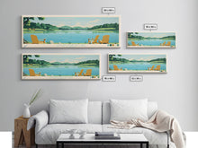 Cargar imagen en el visor de la galería, Logan Martin Lake, Alabama Panoramic Wall Art Framed Canvas Print, Midcentury Modern, Pop Art, Home Decor, Travel Poster, Bedroom Art

