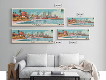 Load image into Gallery viewer, Karachi, Pakistan Panoramic Canvas Print, Karachi, Pakistan Painting, Pakistan Art, Karachi Travel Poster, Travel Art, Housewarming Gift
