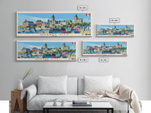 Load image into Gallery viewer, Quebec City, Canada Panoramic Canvas Print, Quebec City, Canada Painting, Canada Art, Quebec City Travel Poster, Travel Art, Vacation Gift
