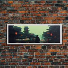 Load image into Gallery viewer, 80s style Cyberpunk Japanese City, Retro Punk Tokyo, Framed Canvas Print, Framed Wall Art, Large Panoramic Wall Decor
