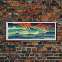 Carregar imagem no visualizador da galeria, Beautiful Fantasy Mountain Landscape With Orange Clouds, Framed Canvas Print, Ready To Hang Panoramic Wall Decorr
