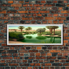 Load image into Gallery viewer, Desert Oasis Watercolor Landscape Canvas Print - Perfect for Living Room, Bedroom, Panoramic Extra Wide Format Art
