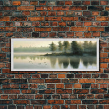 Load image into Gallery viewer, framed lake landscape art, panoramic, framed wall art,  living room wall decor, framed canvas, minimalist landscape, abstract landscape art
