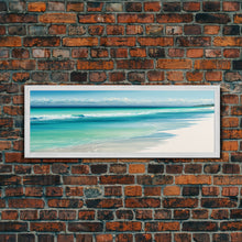 Load image into Gallery viewer, Blue Beach and Ocean Waves Panoramic Framed Canvas Print - Perfect for Living Room, Bedroom, Office Decor
