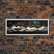 Cargar imagen en el visor de la galería, Black &amp; Gold Mountain Landscape Painting, Framed Canvas Print, Panoramic Art, Extra Wide Art, Center Piece Decor, Above Fireplace or Sofa
