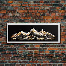 Carregar imagem no visualizador da galeria, Black &amp; Gold Mountain Landscape Painting, Framed Canvas Print, Panoramic Art, Extra Wide Art, Center Piece Decor, 24 x 72 Art, Huge Art
