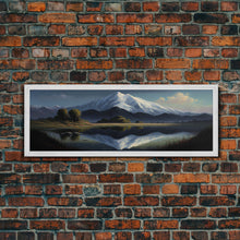 Cargar imagen en el visor de la galería, Contemporary Mountain Oil Painting Framed Canvas Print | Huge Wall Decor | Panoramic Nature / Landscape Painting | Wood Frame Art
