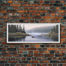 Cargar imagen en el visor de la galería, Colored Pencil Landscape Wall Art Print, Riverbank, River, Trees, Mountain, Nature Large Canvas Art Print, Panoramic, Wall Art, Canvas Print
