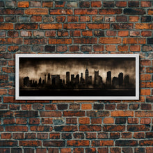 Cargar imagen en el visor de la galería, City Skyline Grunge Wall Art Canvas Print, City Art, Dark Urban Art, Large Urban Art Print, Wall Decor, Panoramic, Wall Art, Canvas Print
