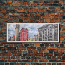 Cargar imagen en el visor de la galería, Colored Pencil City Canvas Print, Large Urban Art Print, Cityscape Art, Buildings, Red, Vibrant Art, Panoramic, Wall Art, Canvas Print
