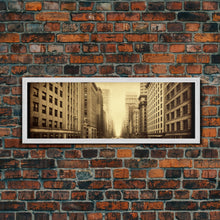 Cargar imagen en el visor de la galería, City Scape Wall Art, City Skyline Wall Art, Framed Canvas, Sepia Art, Perspective Art Print, Wall Decor, Panoramic, Wall Art, Canvas Print
