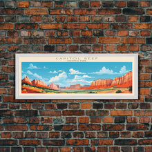 Carregar imagem no visualizador da galeria, Capitol Reef National Park, Panoramic Utah Travel Art, National Park Print, Minimalist Travel Art, Midcentury Modern Style Landscape
