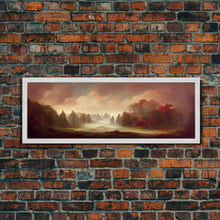 Load image into Gallery viewer, Hazy Forest Fantasy Art, Ready To Hang Canvas Print, Panoramic Art, Fog Covered Forest High Fantasy RPG Concept Art

