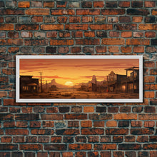 Carregar imagem no visualizador da galeria, Abandoned Wildwest Ghost Town Framed Canvas Print, Panoramic Wall Art, Wild West Decor, Southwestern Farmhouse Decor, Boom Town Art
