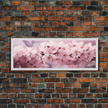 Cargar imagen en el visor de la galería, Cherry Blossoms In The Spring, Framed Canvas Print, Photography Print, Panoramic Wall Art, Above Sofa Decor
