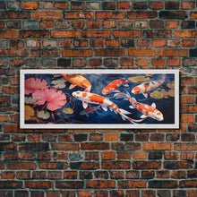 Load image into Gallery viewer, The Koi Pond Framed Canvas Print, Koi Fish Decor, Koi Fish Garden Wall Art, Koi Fish and Lilly Pads
