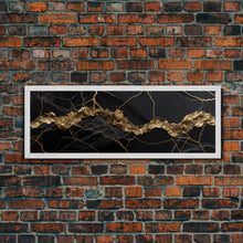 Cargar imagen en el visor de la galería, Black and Gold Marble Canvas Wall Art, Abstract Canvas Art, Panoramic Art, Large Wall Art, Marble Wall Decor, Large Canvas Art, Modern Art
