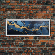 Carregar imagem no visualizador da galeria, Black, Blue and Gold Marble Canvas Wall Art, Abstract Canvas Art, Panoramic Art, Large Wall Art, Marble Wall Decor, Large Canvas Modern Art
