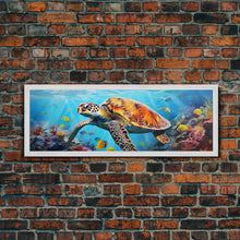 Load image into Gallery viewer, Sea Turtle Framed Canvas Print, Beautiful Sea Turtle Wall Art, Sea Turtle Print, Nursery Decor, Nursery Wall Art
