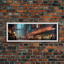 Carregar imagem no visualizador da galeria, Futuristic Cyberpunk City, Framed Canvas Print, Dystopian Art, Metropolis Painting, Unique Office Decor
