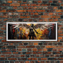 Cargar imagen en el visor de la galería, Graffiti Battle Angel, Framed Canvas Print, Game Room Art, Panoramic Painting, Panoramic Wall Art, Extra Large Wall Art
