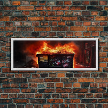 Carregar imagem no visualizador da galeria, A Bigger Dumpster Fire, Panoramic Canvas Print, Framed Wall Art, Wall Decor, Graffiti Art
