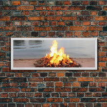 Carregar imagem no visualizador da galeria, Campfire On The Beach, Framed Canvas Print, Lakehouse Wall Art, Ocean Decor, Ocean Wall Art, Home &amp; Office Decoration
